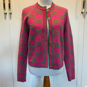 Gucci Pink and Green Logo Cardigan